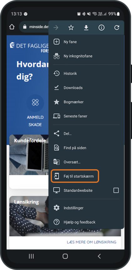 Screen af Min side gem fane_Trin 3_Android